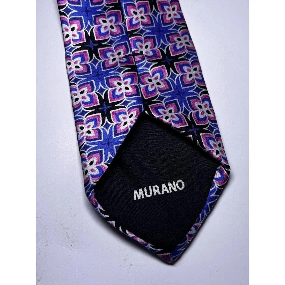 Murano Tie Men's 3 inch Blue Pink Floral Classic Pointed 100% Silk USA